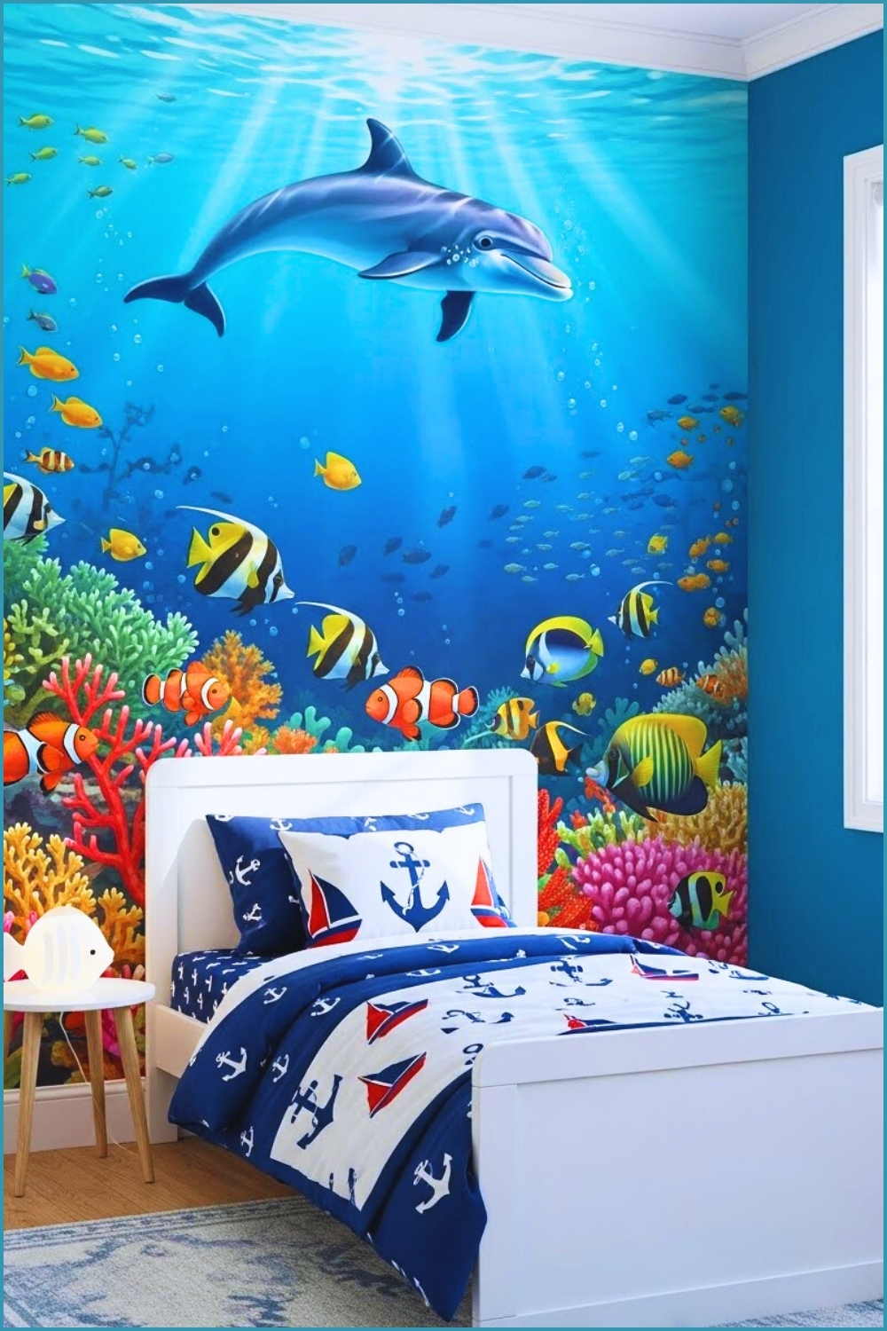 Toddler Boy Bedroom With Immersive Underwater Ocean Wall