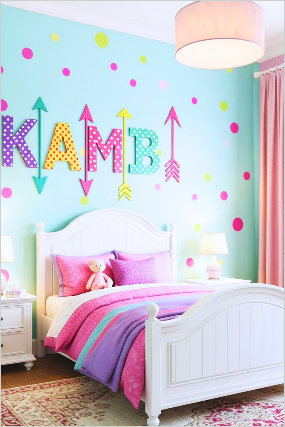 Toddler Girl Bedroom Interior With Personalized Name Wall
