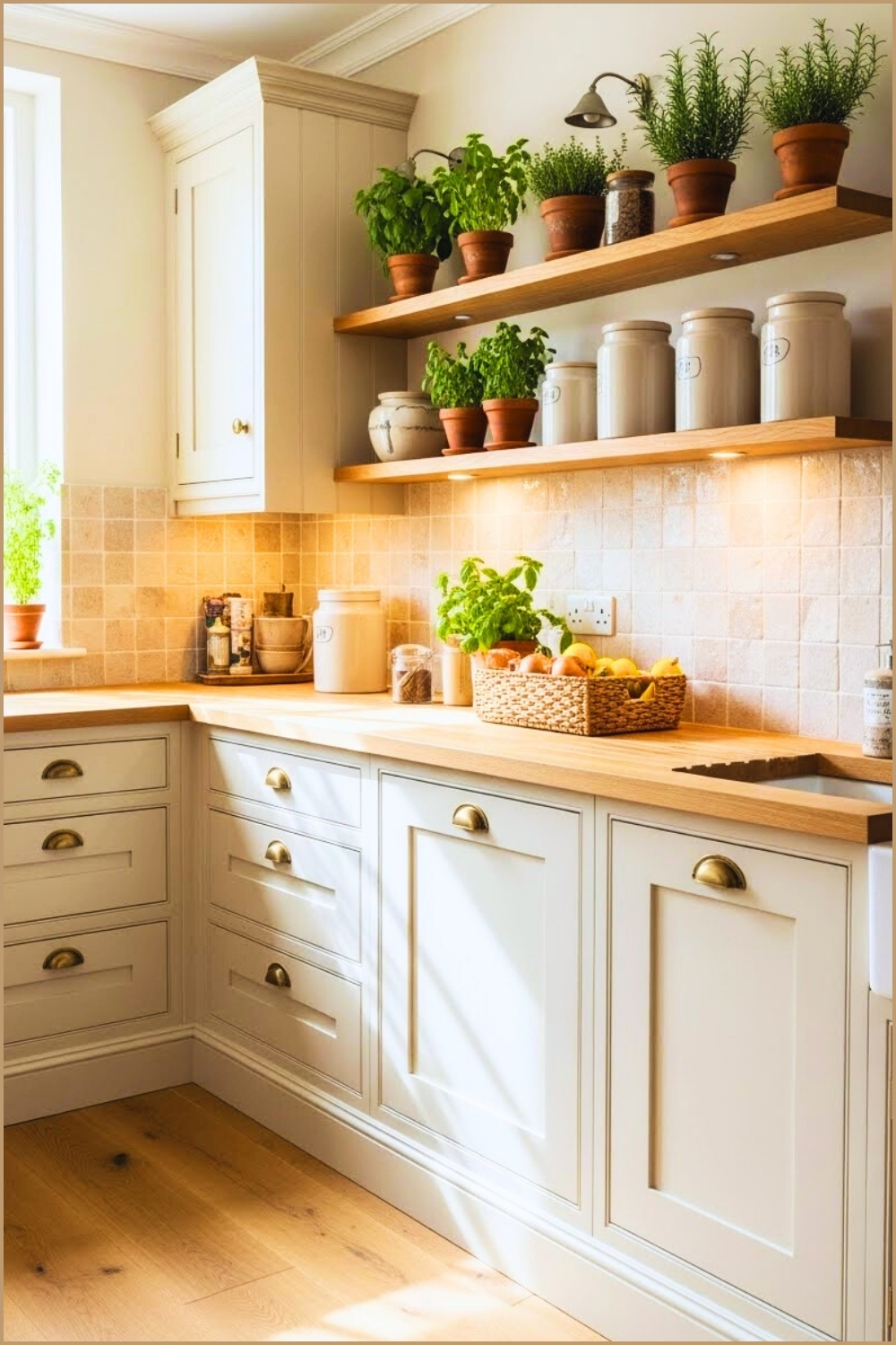 Traditional Cream-colored Kitchen With Handmade Square Tile
