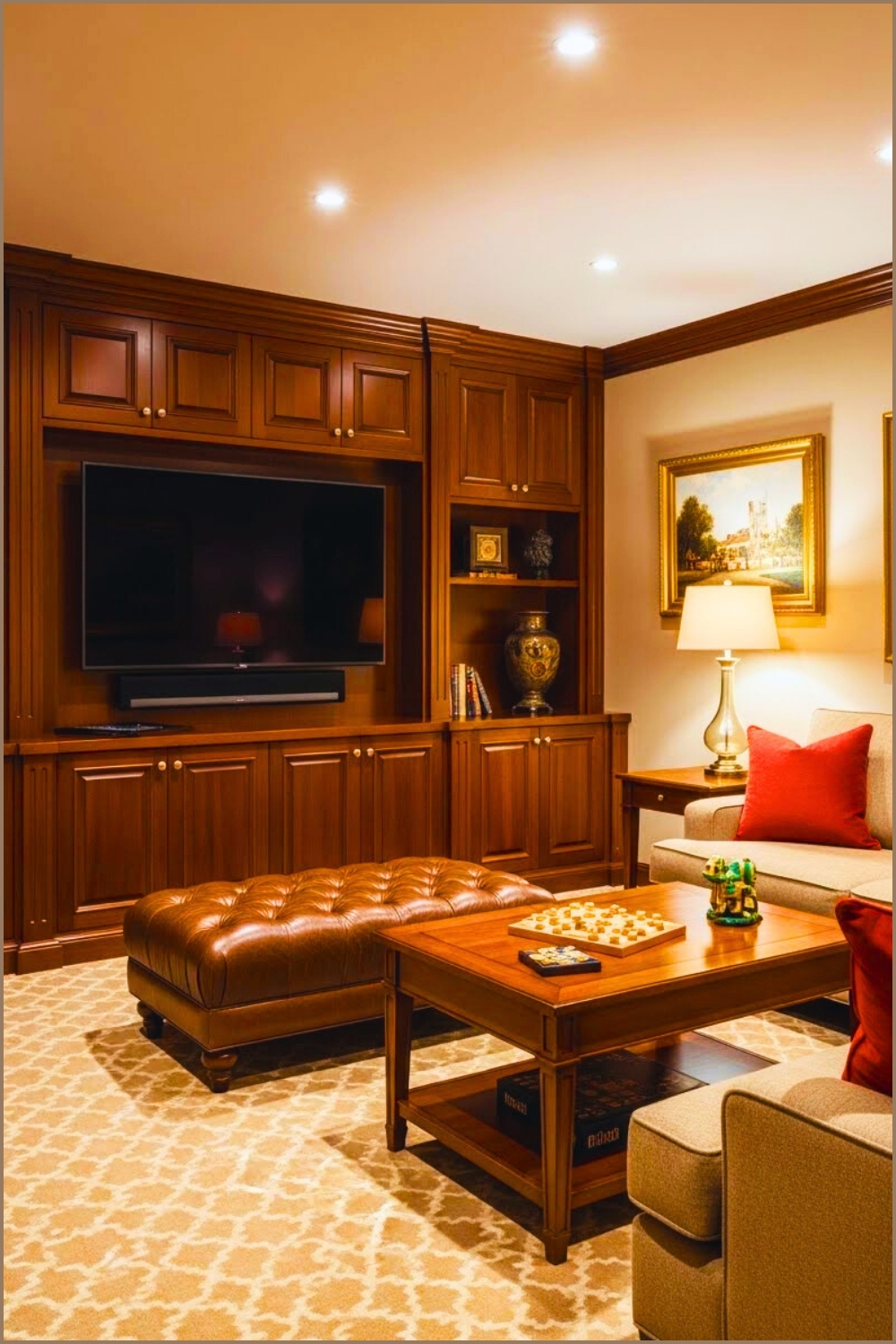 Traditional Luxury Game Room With Rich Dark Wood