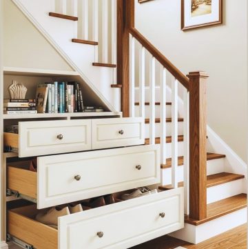 Traditional Staircase With Built In Storage Drawers