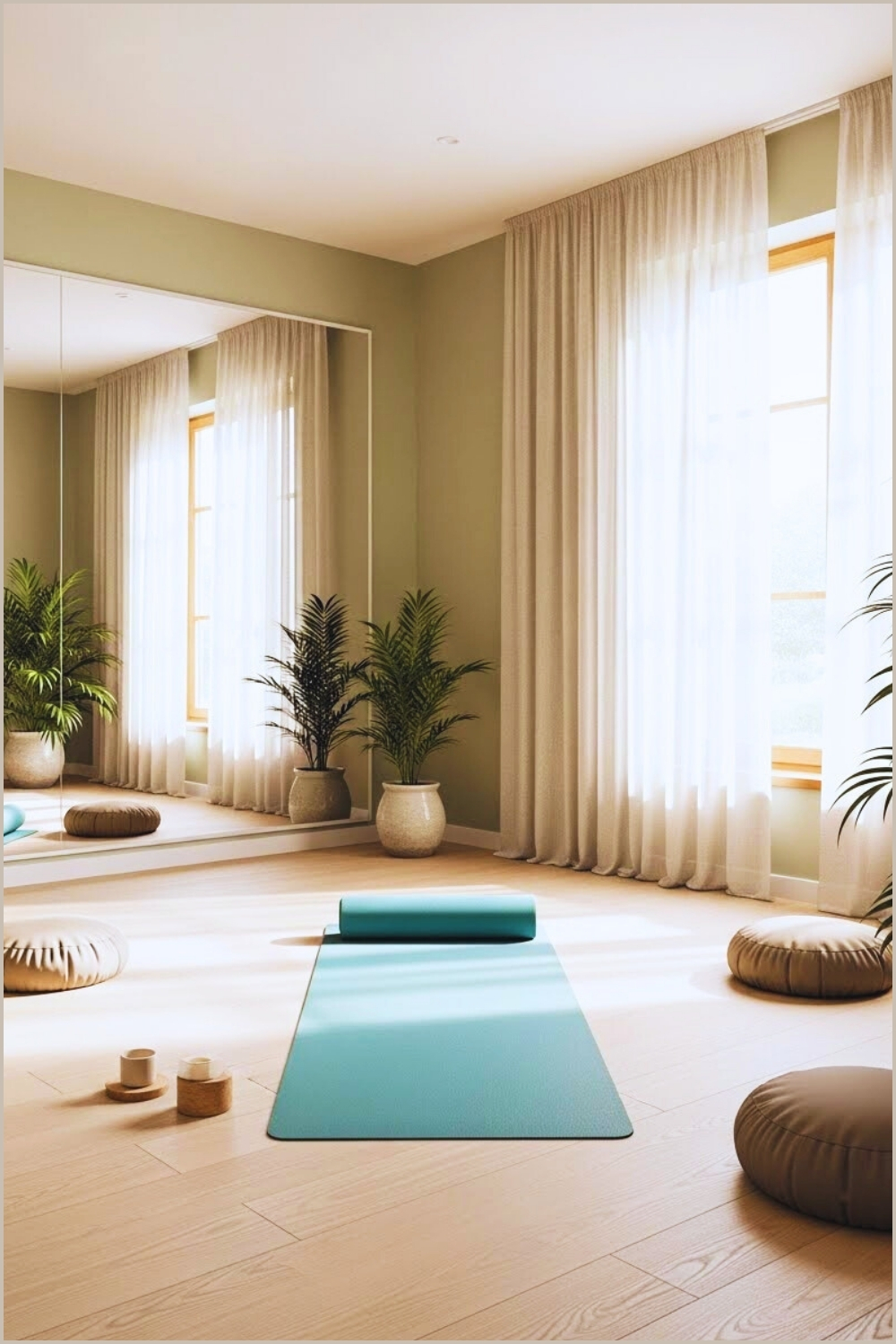 Tranquil Home Yoga Studio Bathed In Natural Daylight