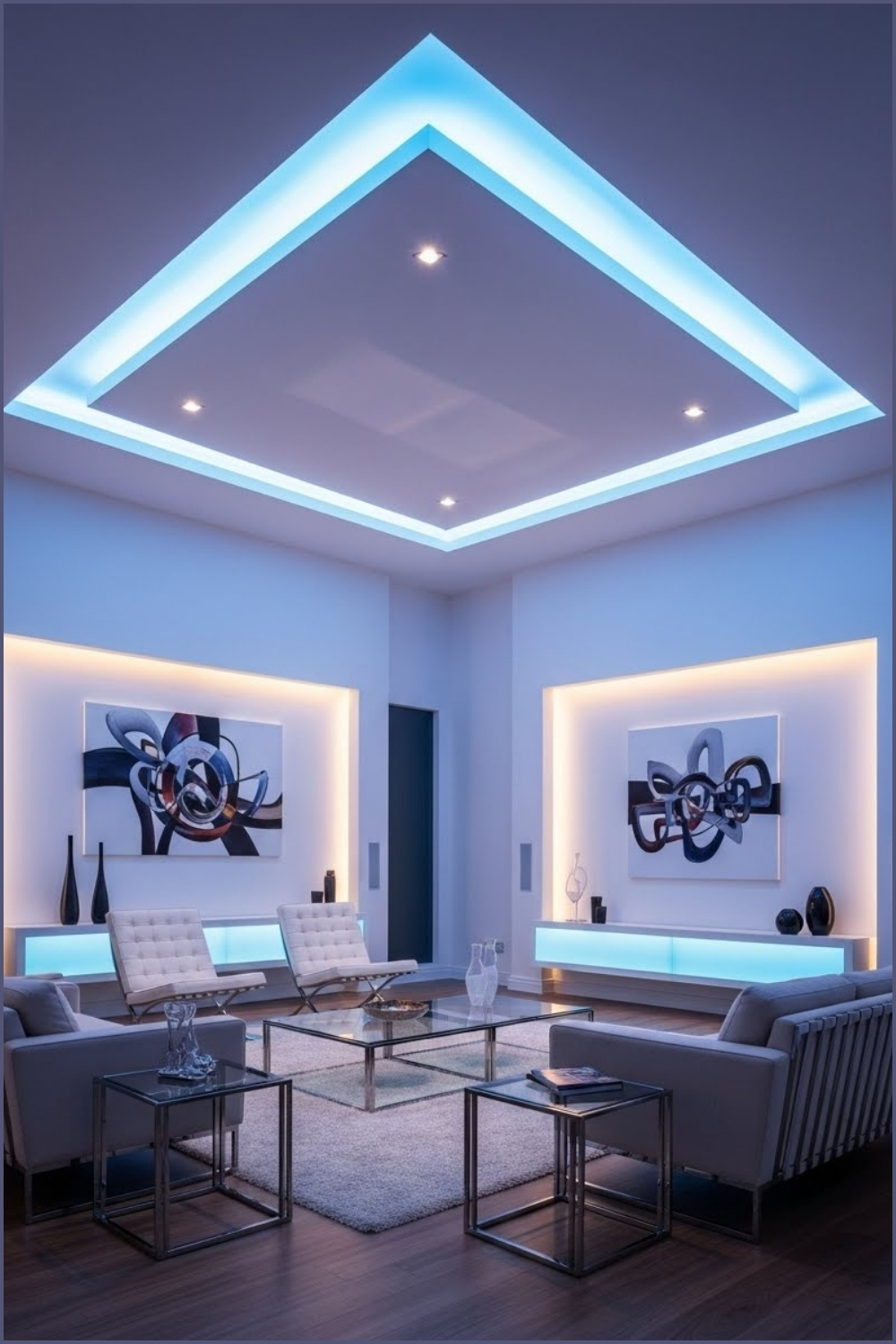 Ultra Modern High Ceiling Living Room With Recessed Cove Ceiling