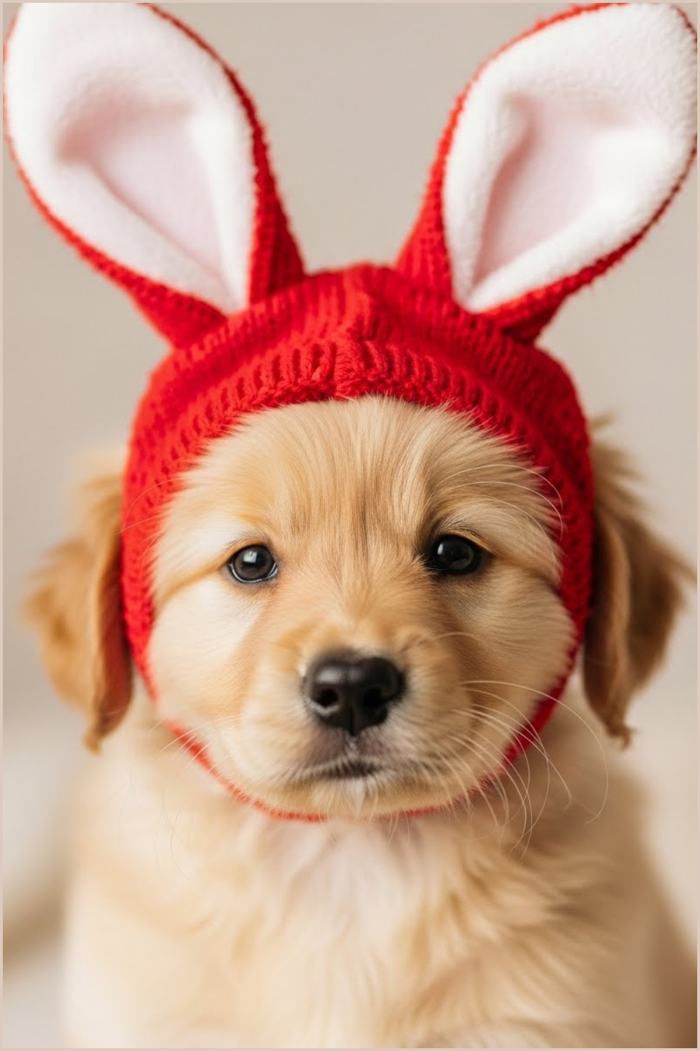 Ultra-adorable Golden Puppy Wearing A Red Bunny Costume