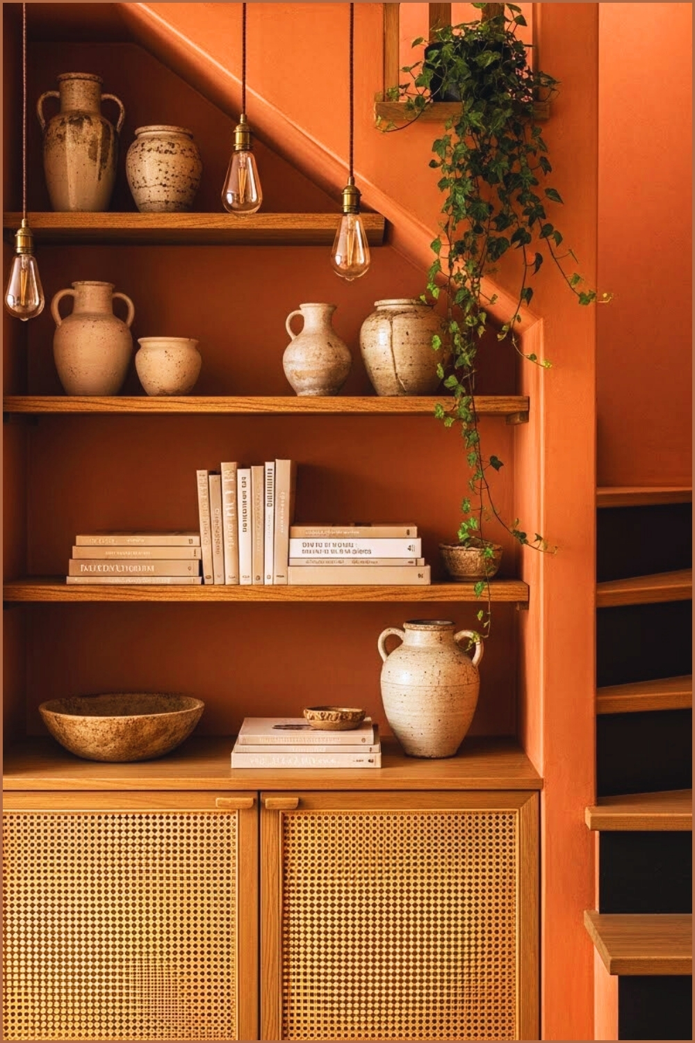 Under Stair Open Shelving Integrated Into Staircase
