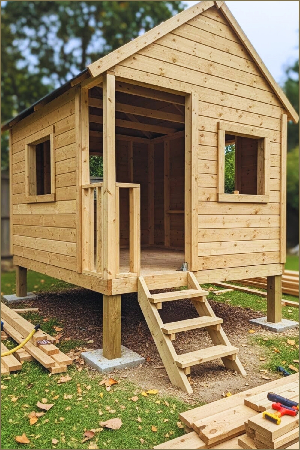 Unfinished Wooden Playhouse Under Construction