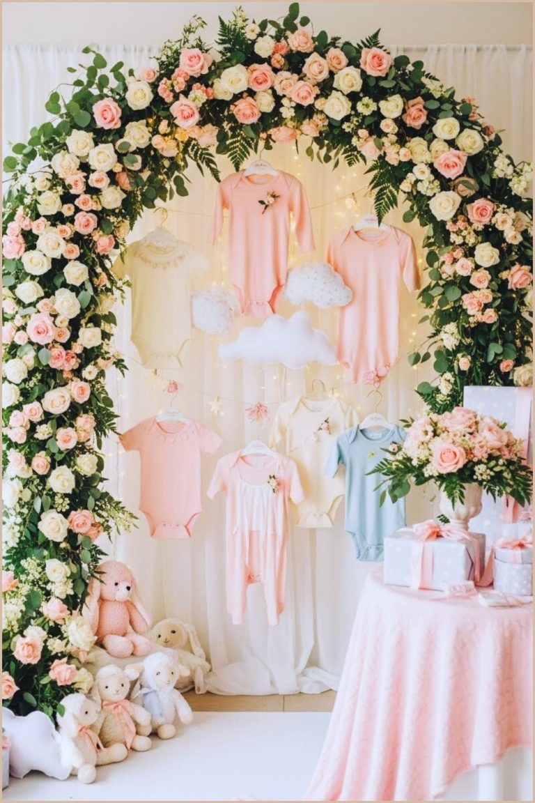 Uxury Baby Shower Backdrop Floral Arch Of Soft Pink