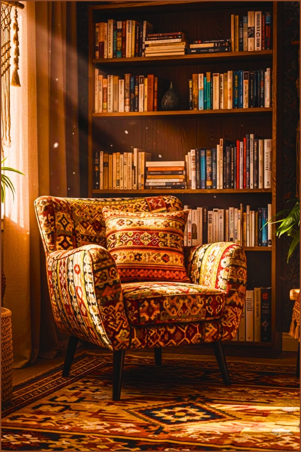 Vibrant Boho Reading Corner Multicolored Patterned Armchair