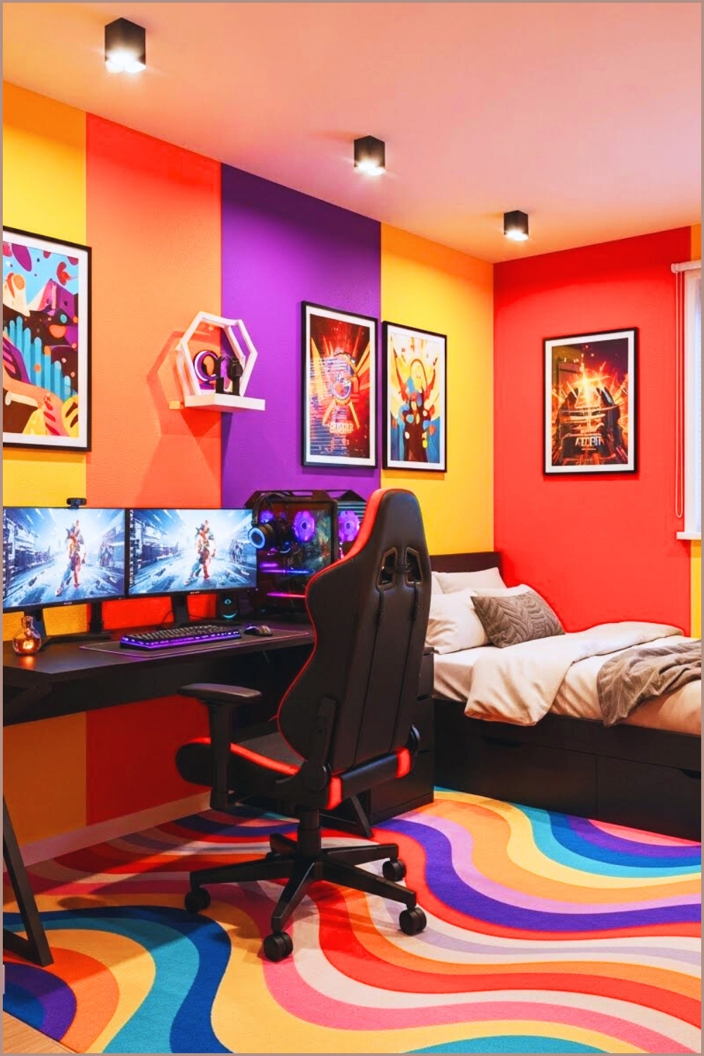 Vibrant Gaming Bedroom Studio Bold Color Blocked Walls
