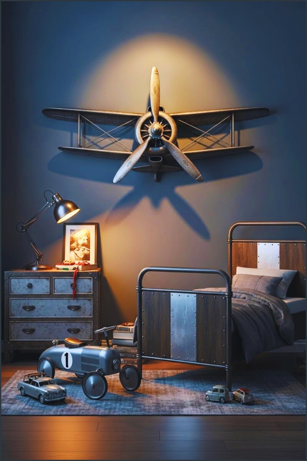 Vintage Aviation Themed Toddler Boy Bedroom Interior