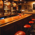 Vintage Basement Bar With Classic Wooden Counter
