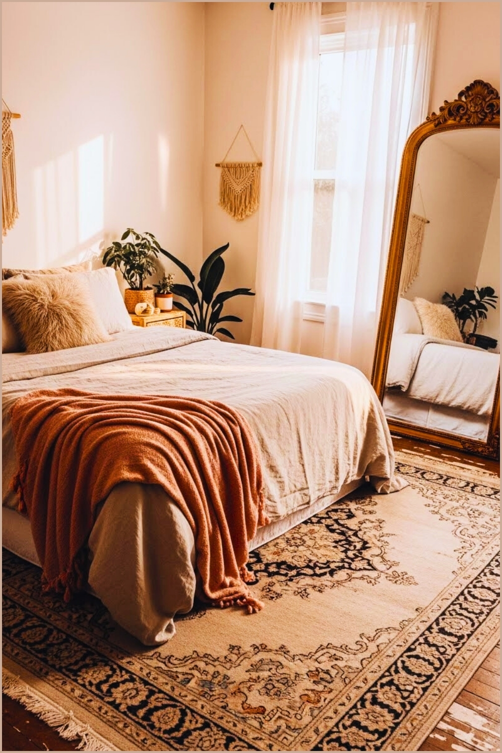 Vintage Boho Bedroom Large Ornate Gold Floor Mirror