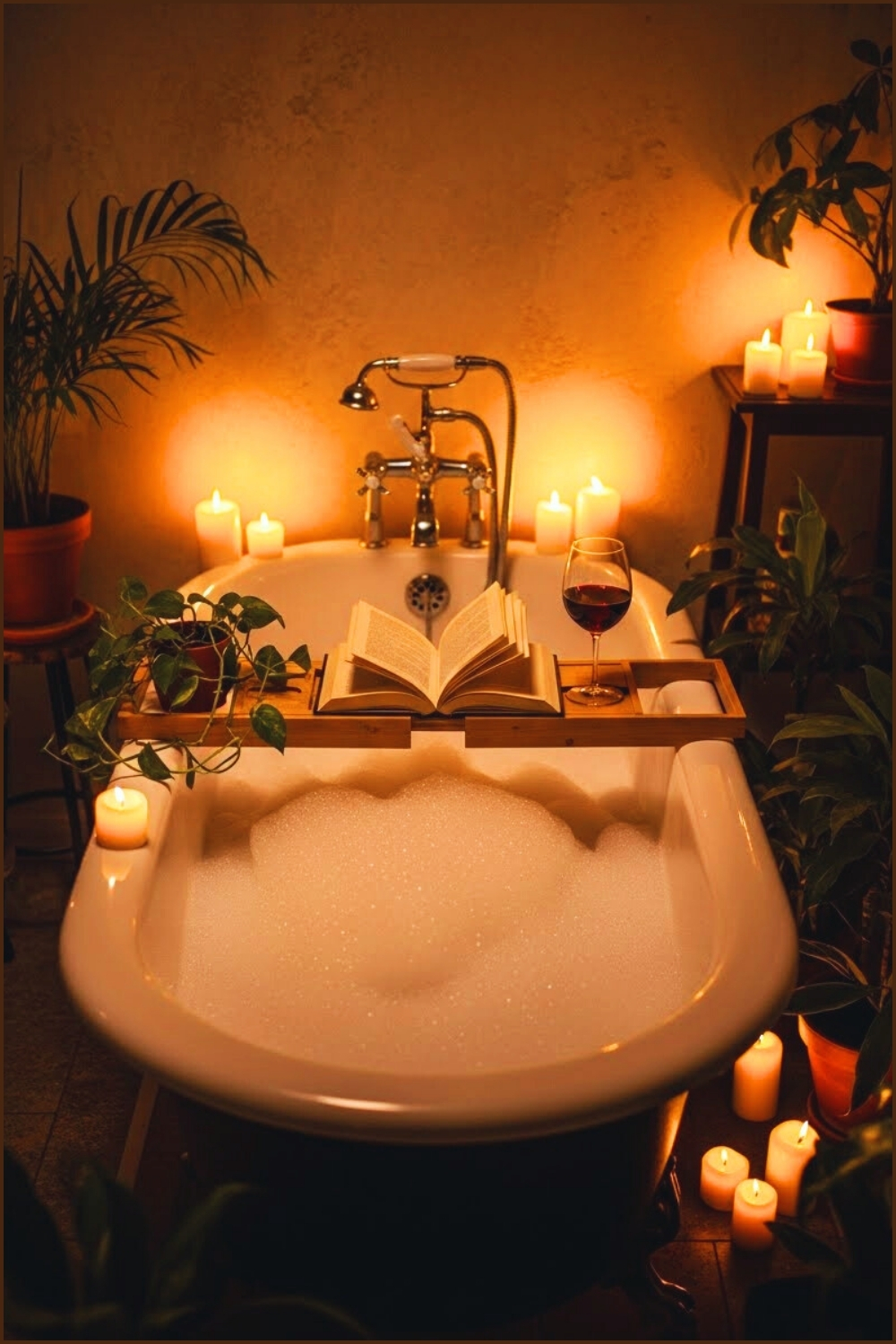 Vintage Clawfoot Bathtub Filled With Bubbles