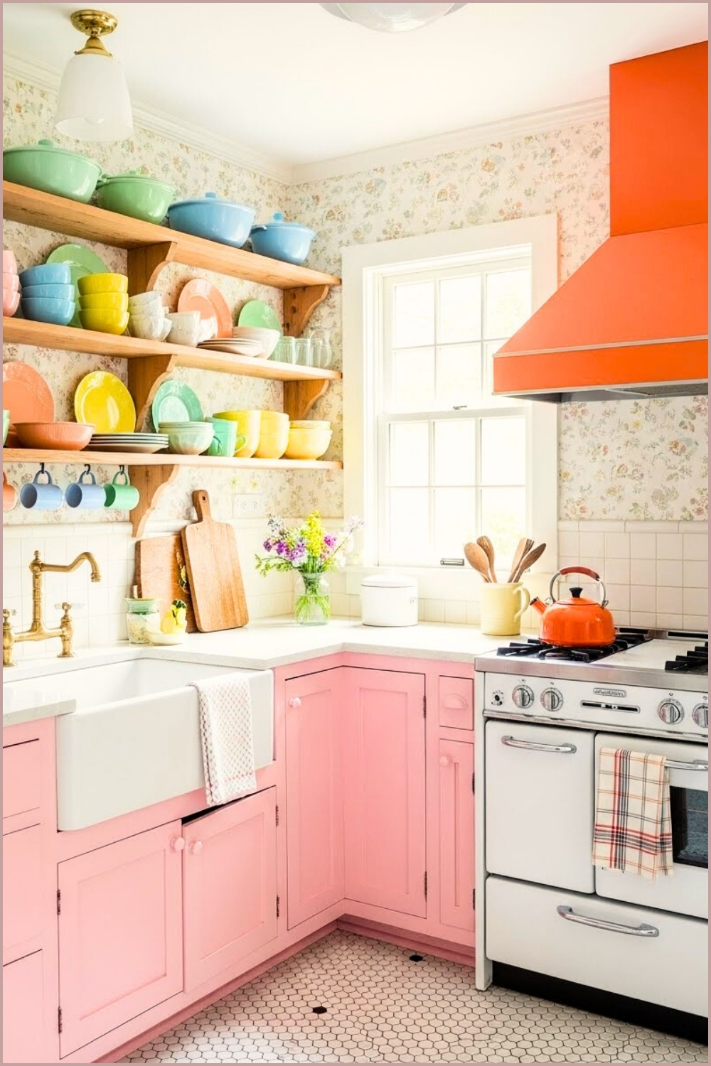 Vintage Cottage Kitchen With Playful Pastel Colors