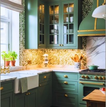 Vintage Inspired Kitchen With Deep Sage Green Cabinets