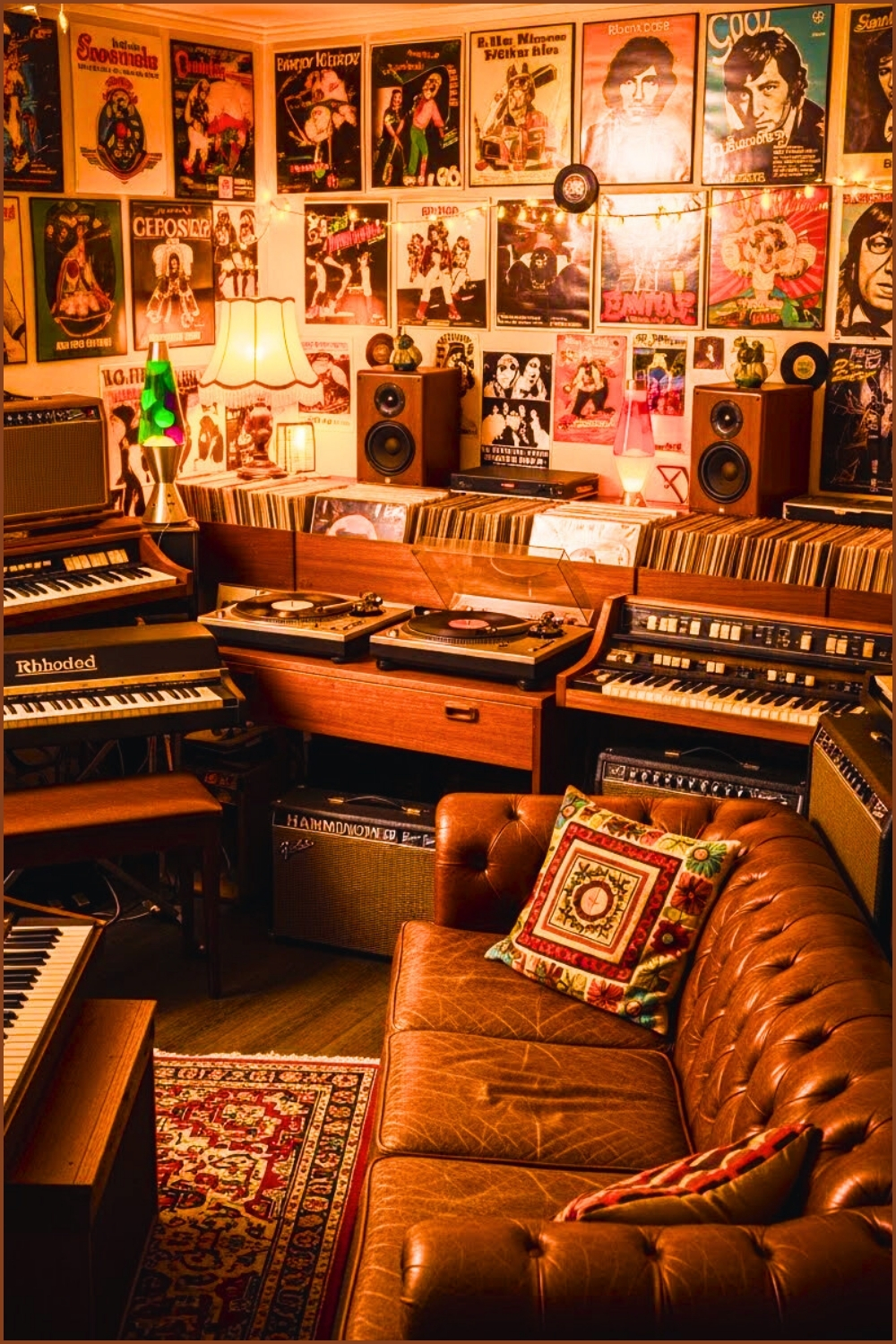 Vintage Music Room, Walls Full Of Retro Posters