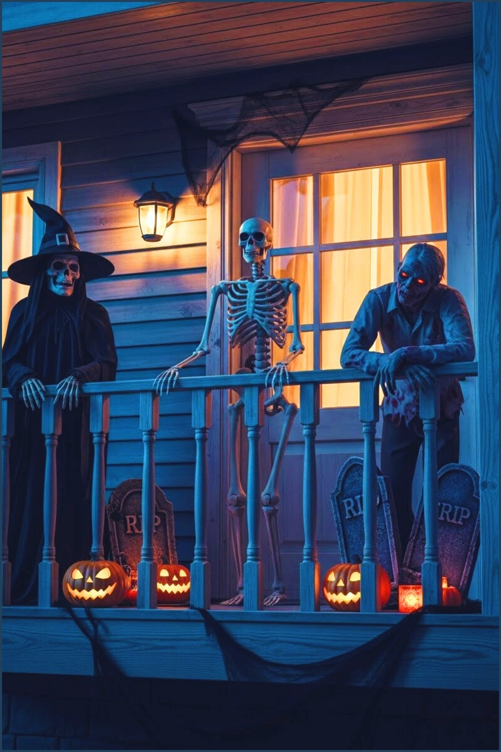Vintage Style House Balcony Decorated For Halloween Night