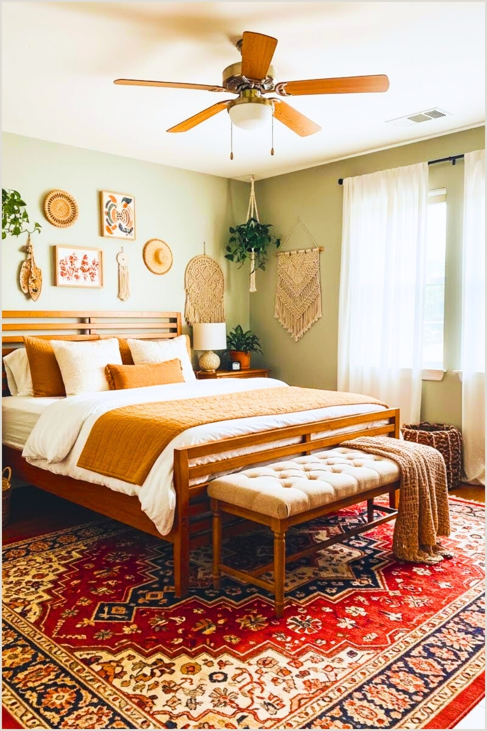 Warm And Inviting Bedroom With A Cheerful Patterned
