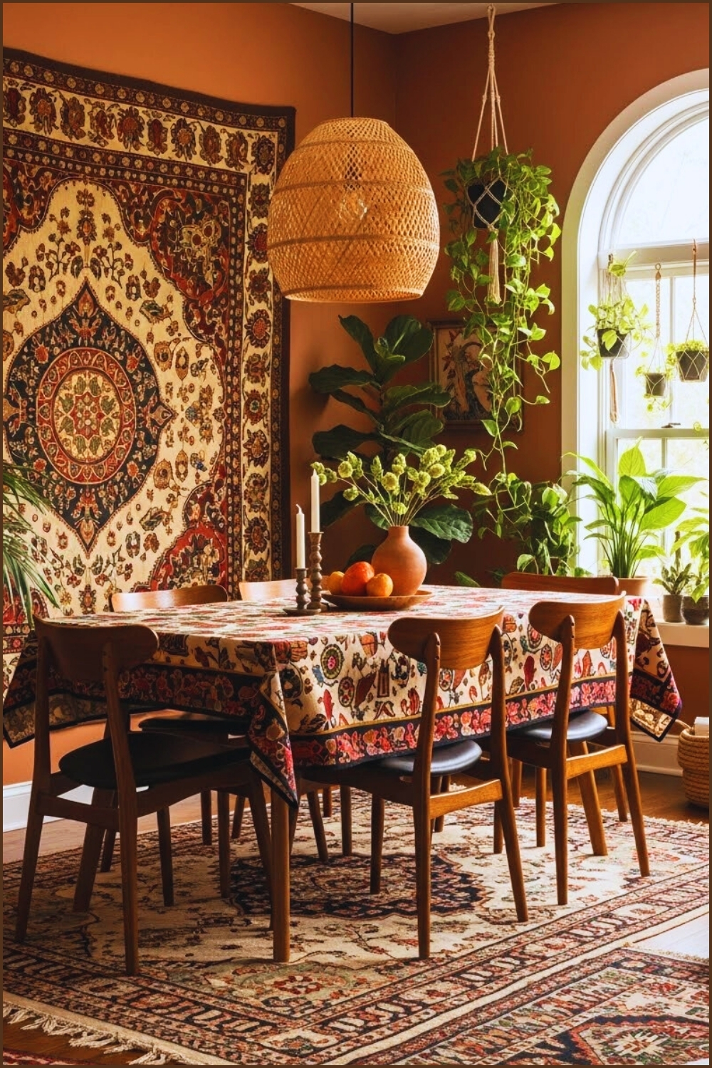 Warm Bohemian Dining Room Interior Rich