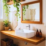 Warm Boho Bathroom Filled With Lush Trailing Plants