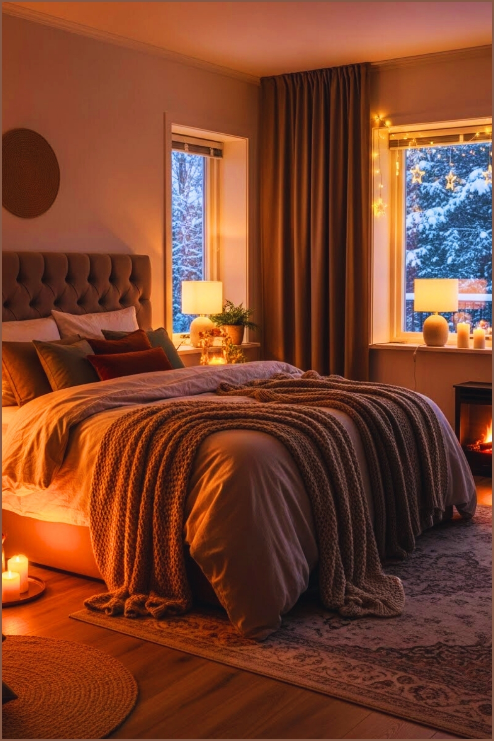 Warm Cozy Winter Bedroom Interior With Layered Neutral