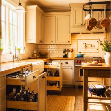 Warm Farmhouse-inspired Kitchen, Beige Wood Cabinets
