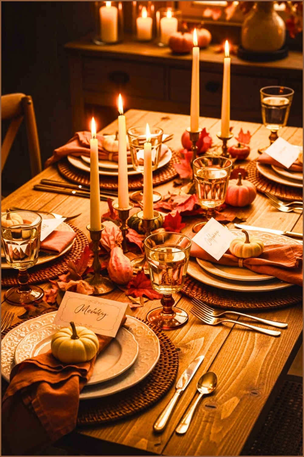 Warm Intimate Thanksgiving Dinner Table Woven Placemats
