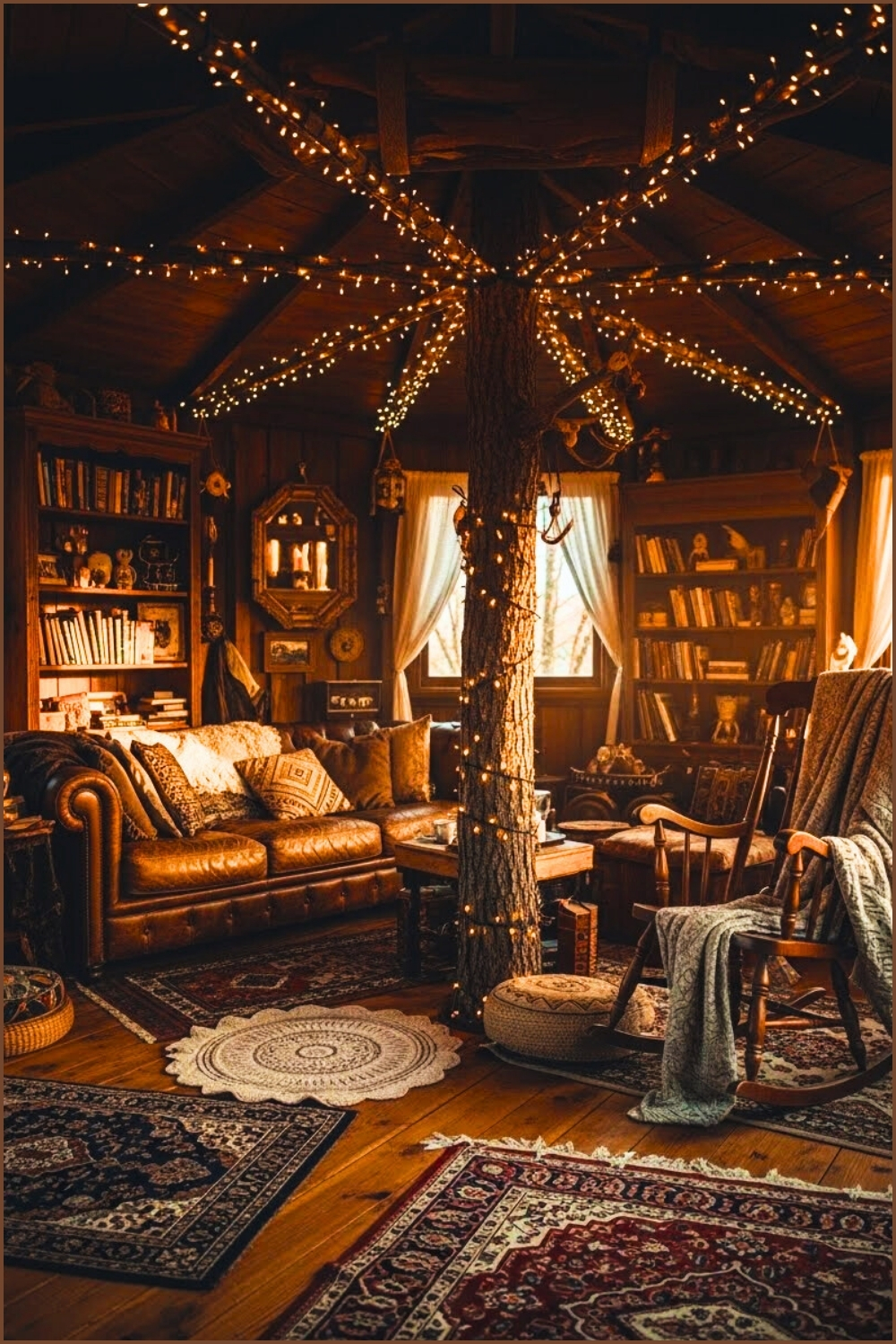 Warm Magical Treehouse Interior With Fairy Lights