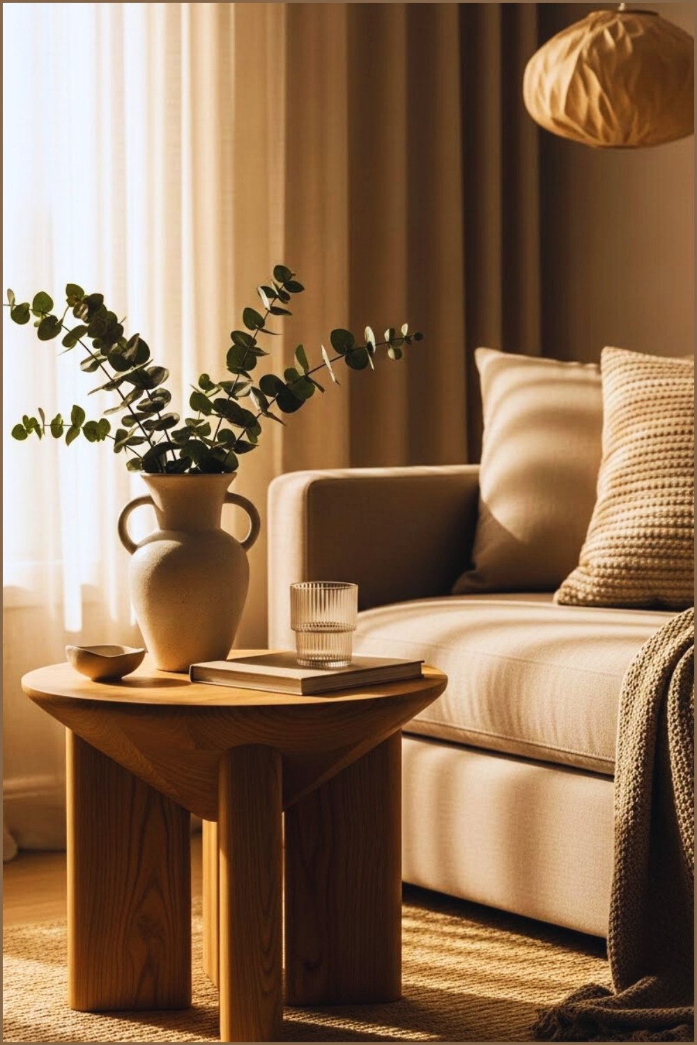 Warm Minimalist Living Room Vignette With A Sculptural