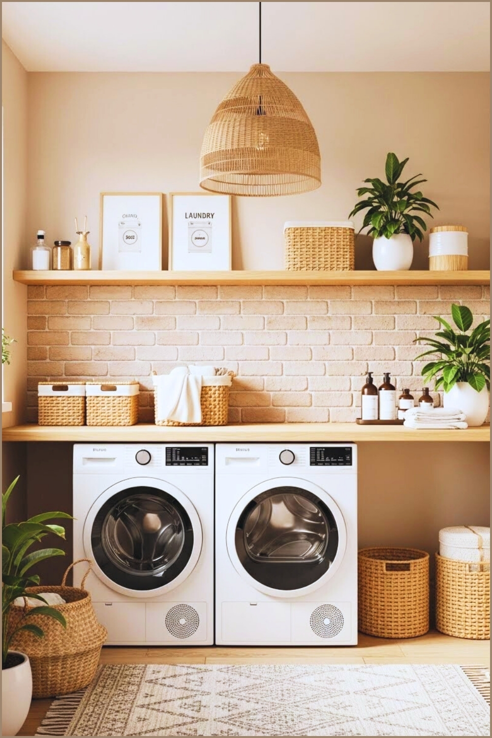 Warm Modern Laundry Room Interior Side By Side White