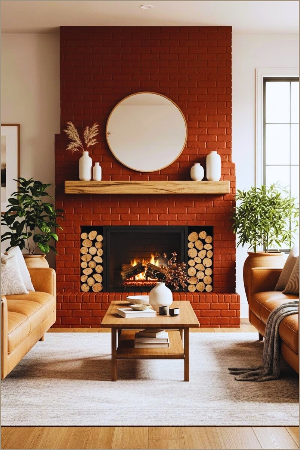 Warm Modern Living Room With A Terracotta Red Brick