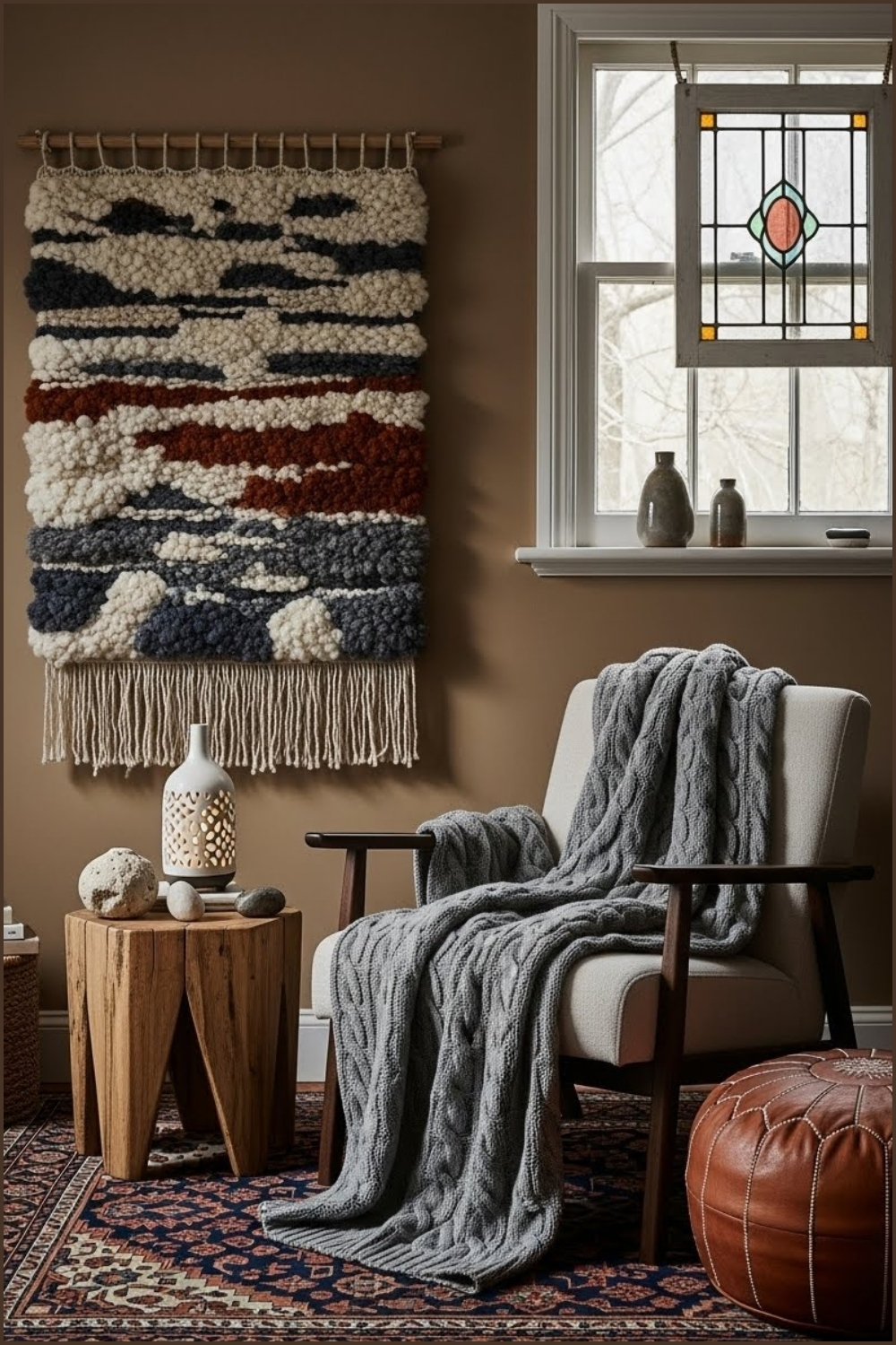 Warm Rustic Reading Nook With Earthy Textures