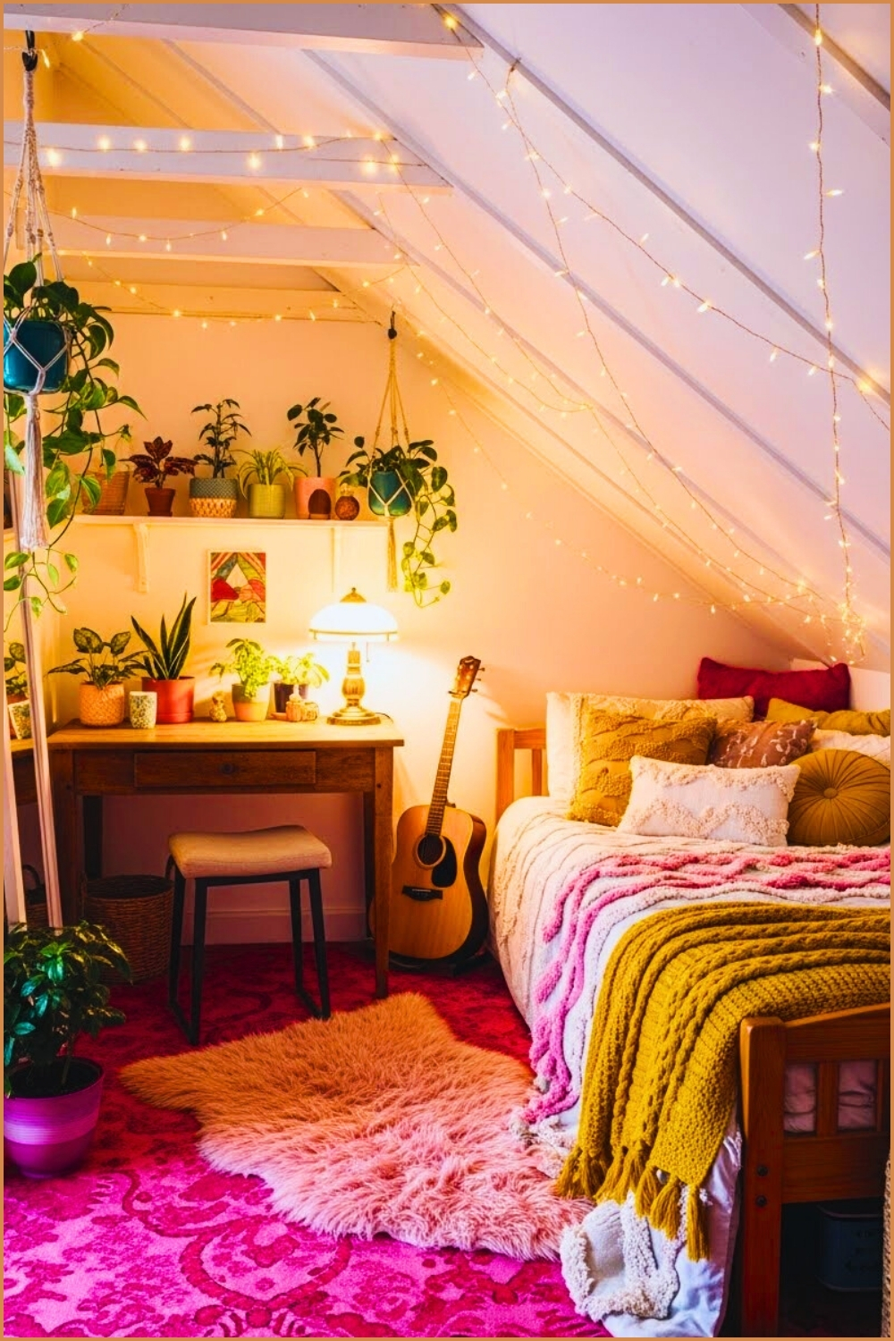 Whimsical Attic Boho Bedroom Slanted White Ceiling