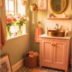 Whimsical Boho Bathroom With Pastel Green Walls