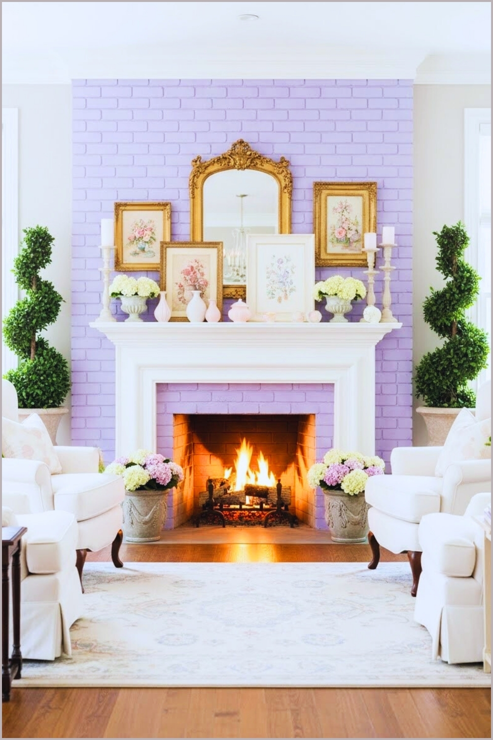 Whimsical Elegant Living Room With A Lavender Painted