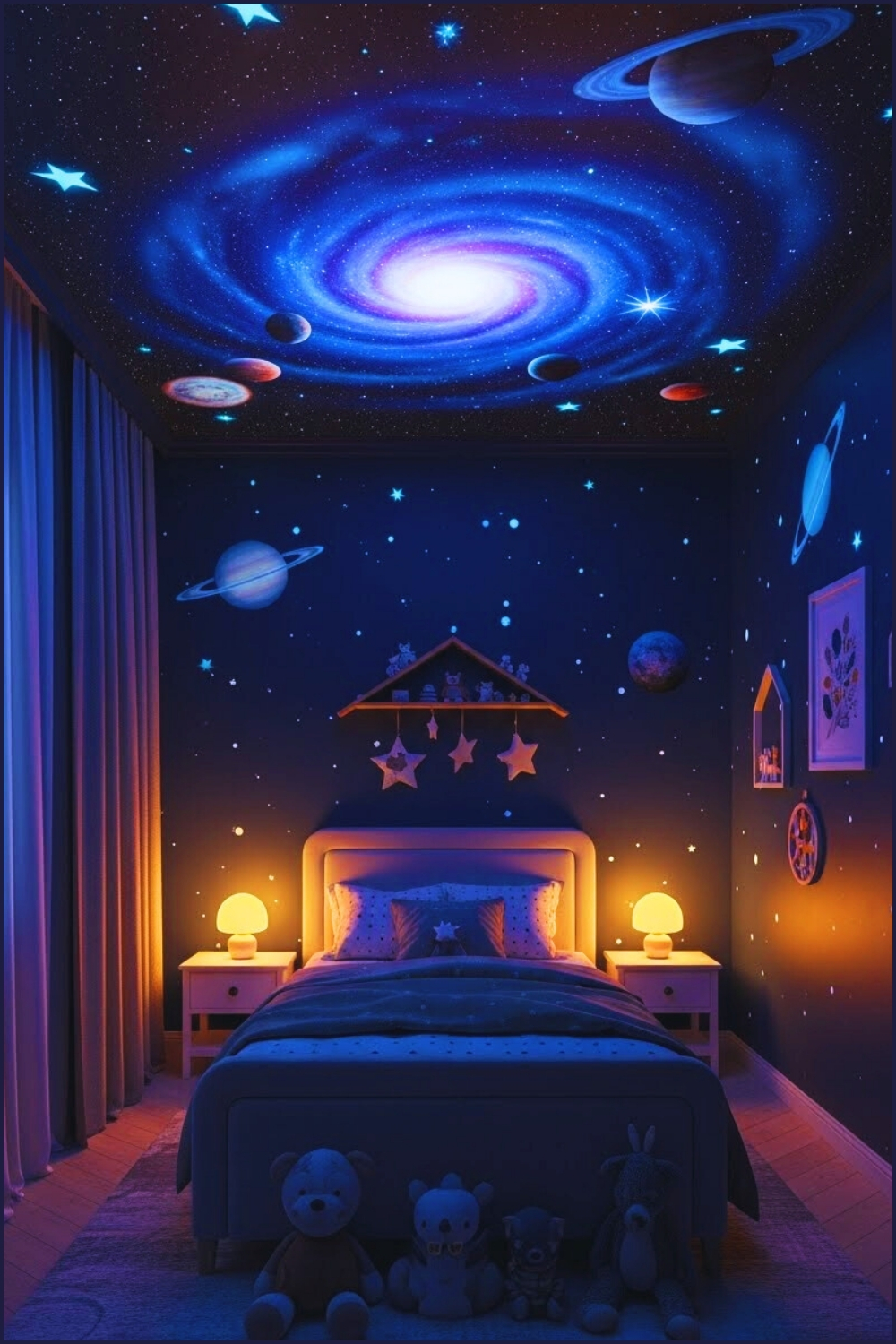 Whimsical Space Themed Kids Bedroom Interior