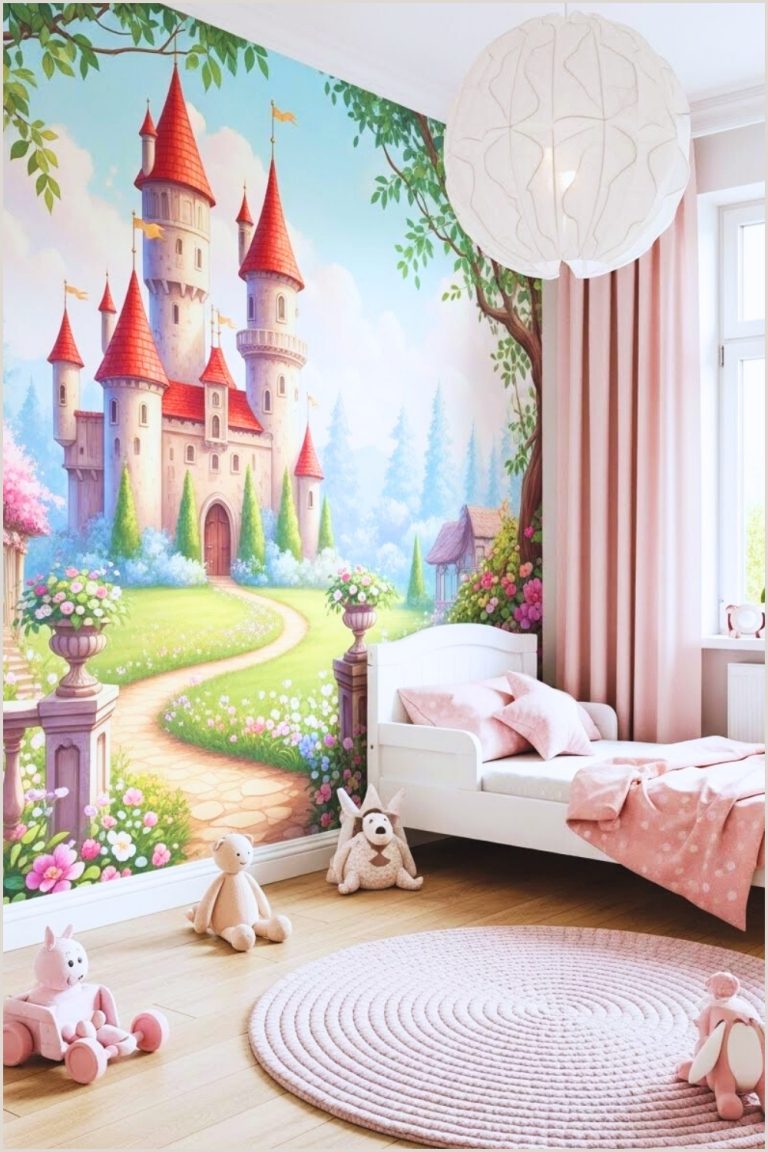 Whimsical Toddler Girl Bedroom Interior Fairytale Castle Wall