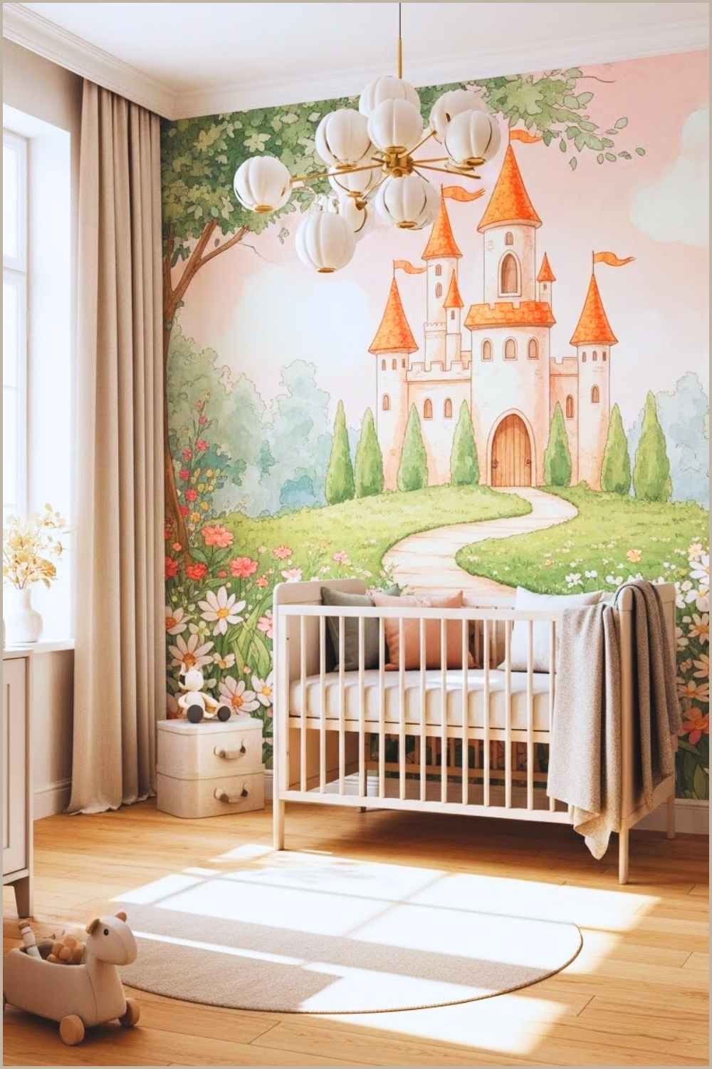 Whimsical Toddler Girl Bedroom With A Fairytale Castle Wall