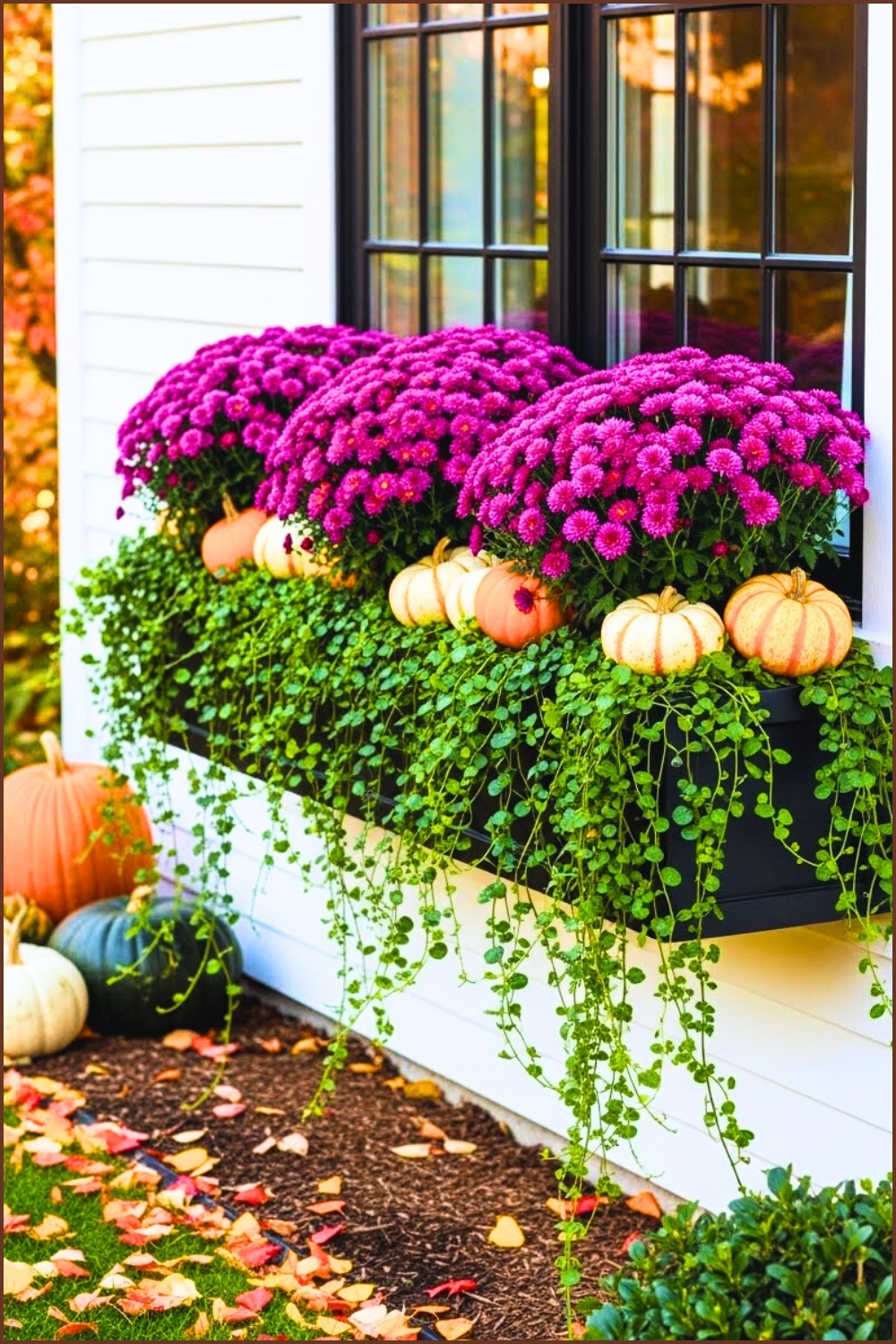White Exterior House With Window Box Filled With Vibrant
