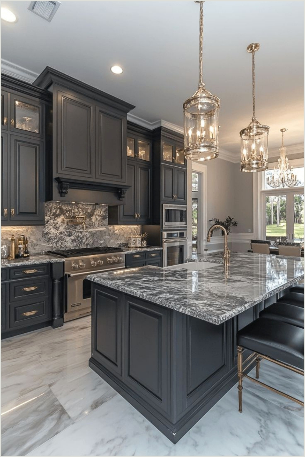 Dark Gray Kitchen With Elegant Marble Details