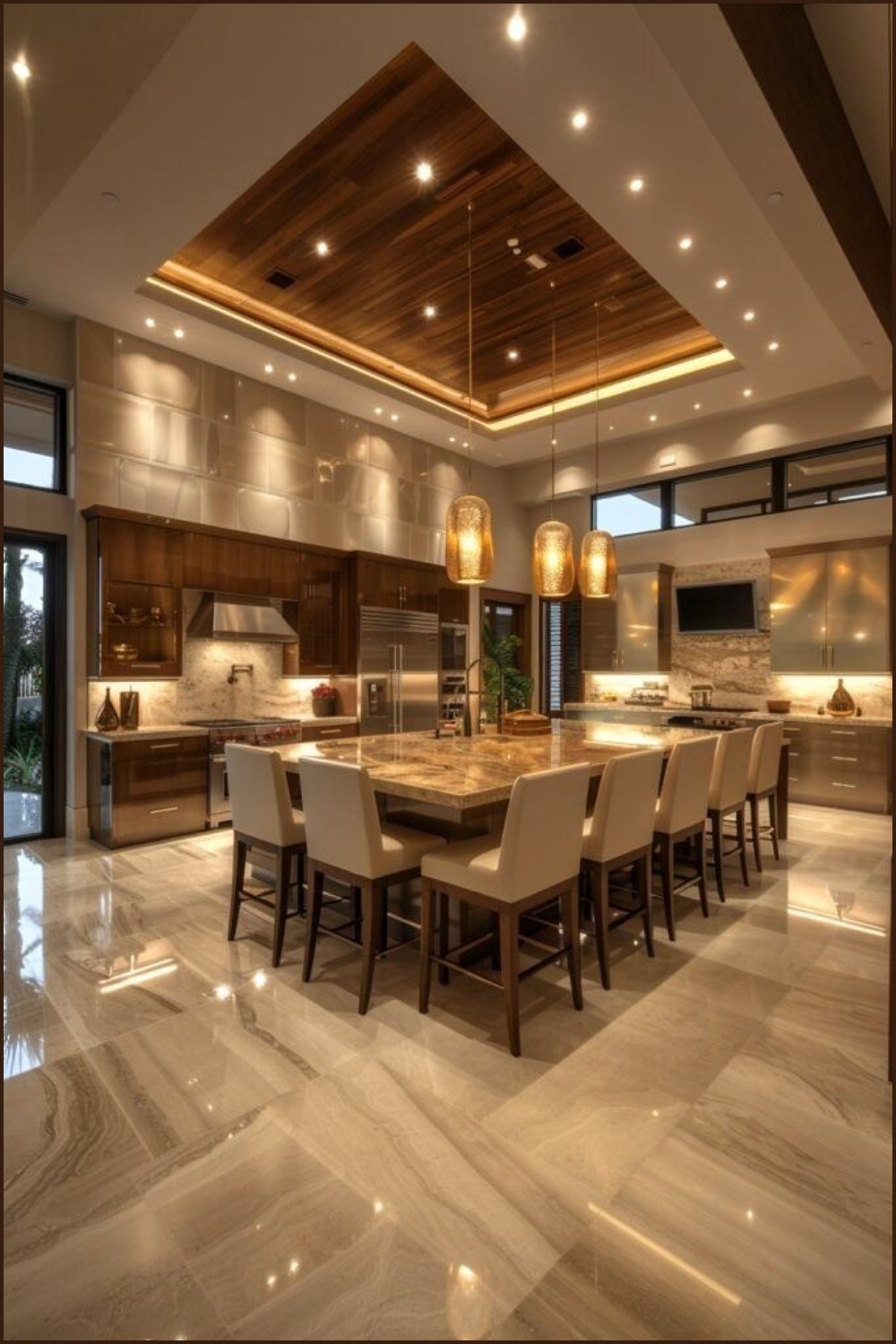 Warm Contemporary Kitchen With Wood Ceiling