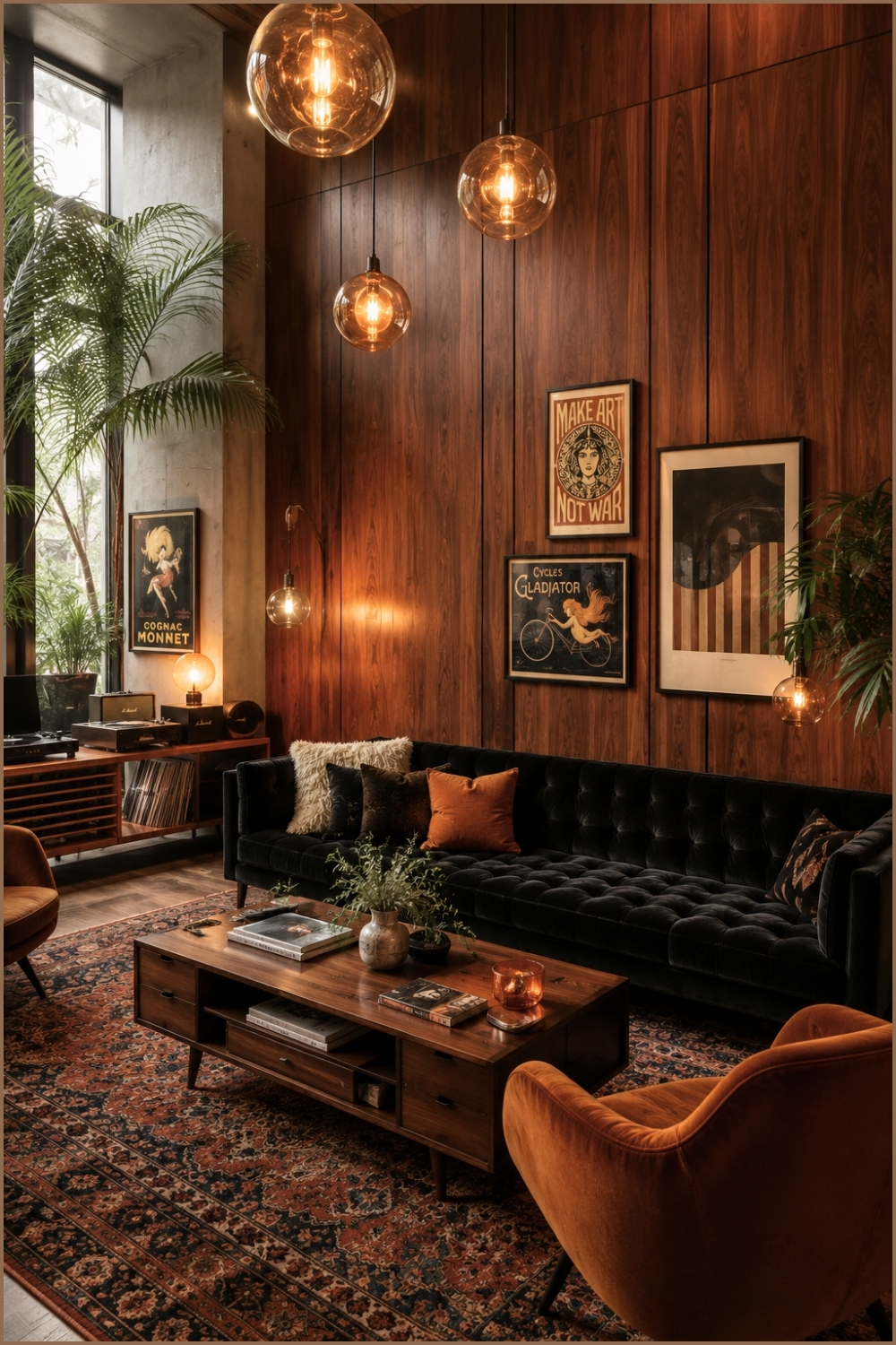 Add Pendant Lighting to Brighten Vintage Living Room Design
