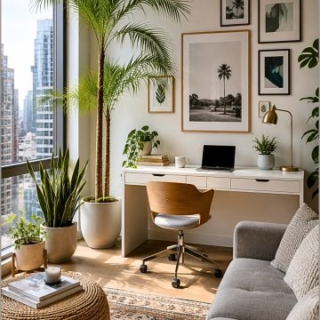 Bright Apartment Office Nook with Indoor Plants