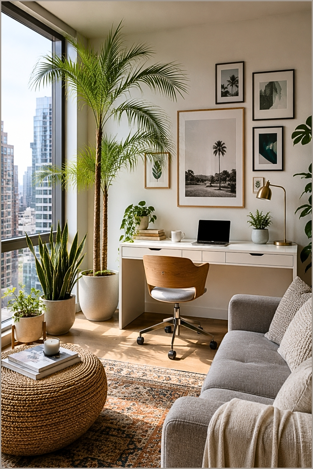 Bright Apartment Office Nook with Indoor Plants