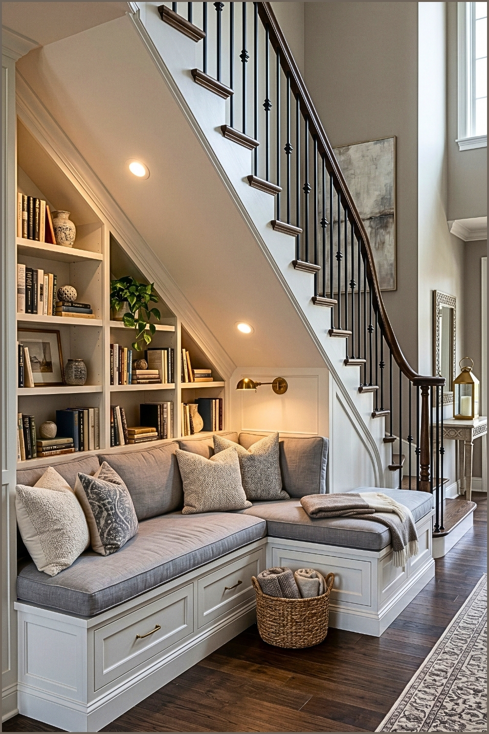 Built-In Corner Bench Under Stairs