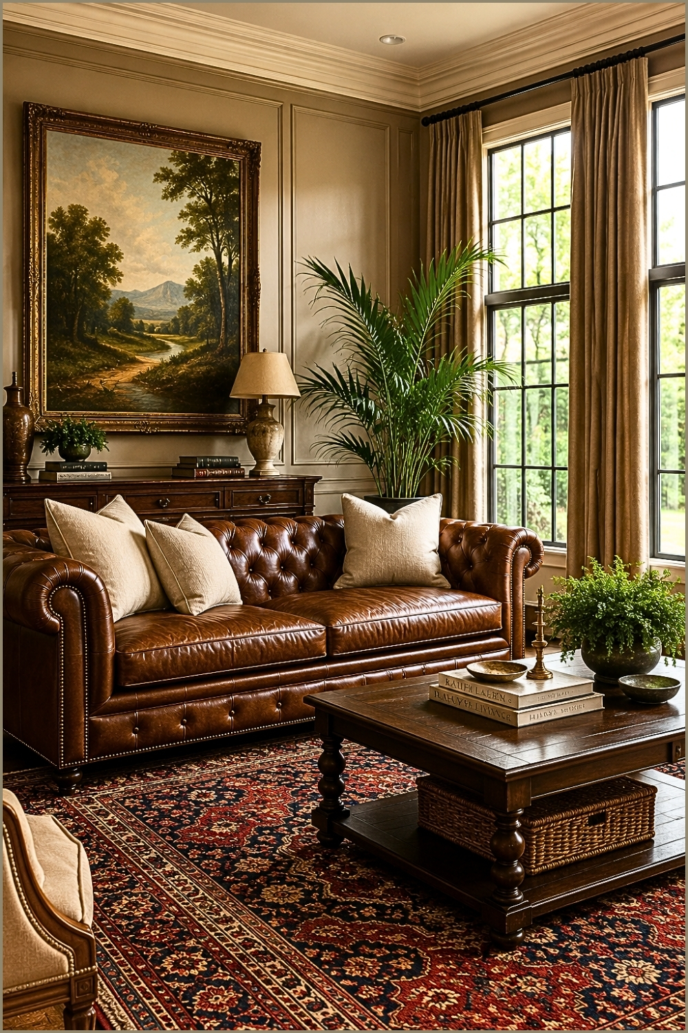 Classic Traditional Brown Leather Living Room