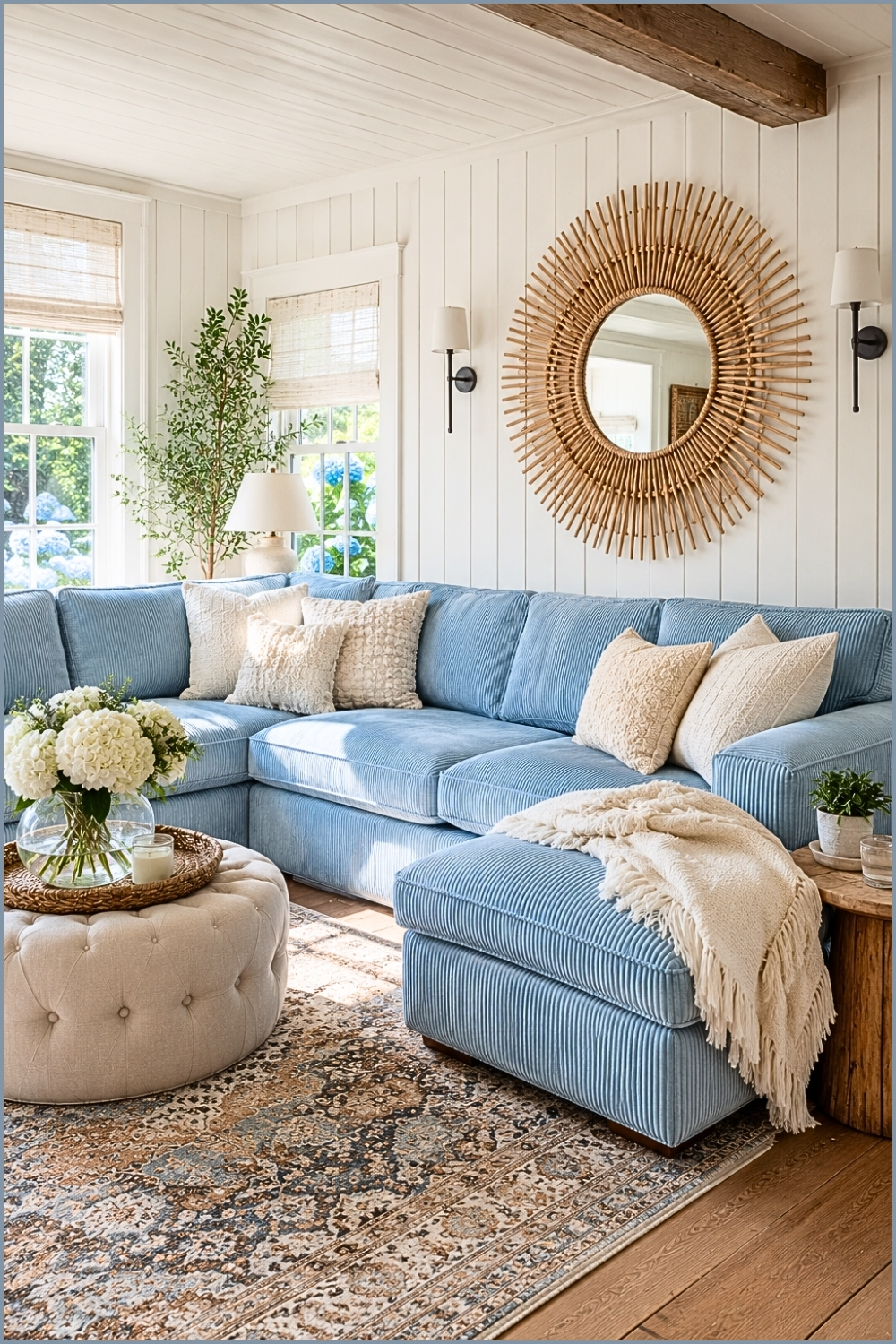 Coastal Farmhouse Blue Sectional Living Room