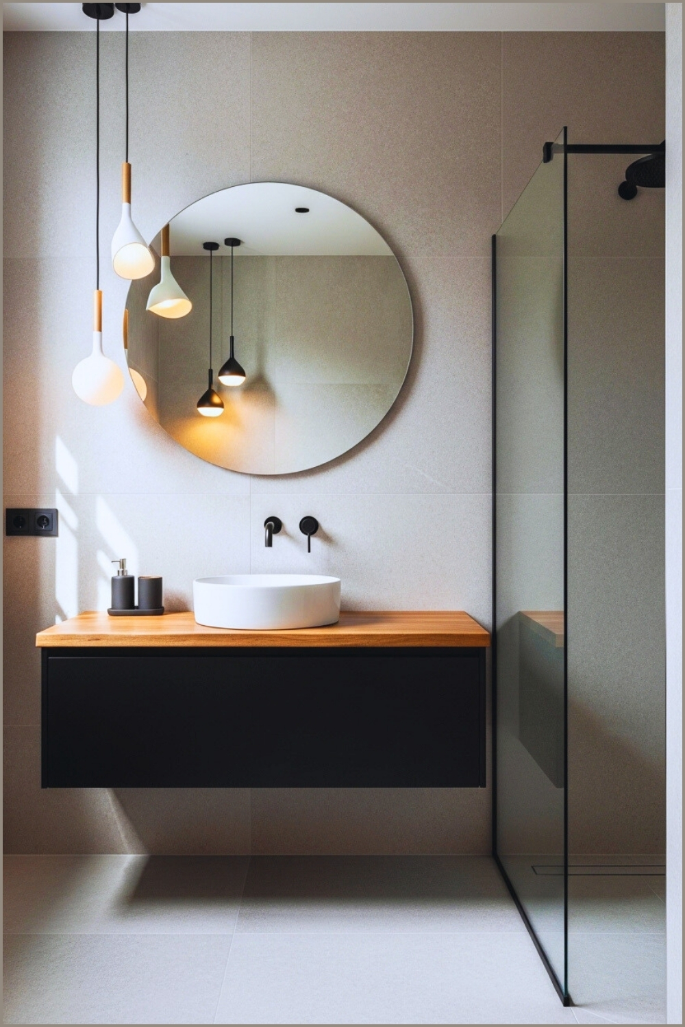 Contemporary Bathroom Interior Light Grey Stone Tiles