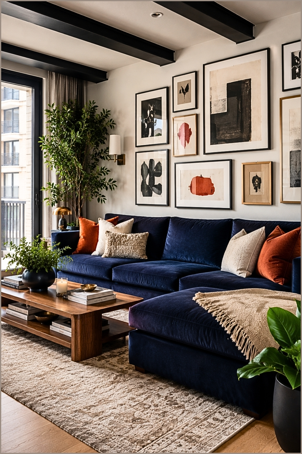 Contemporary Blue Chaise Living Room