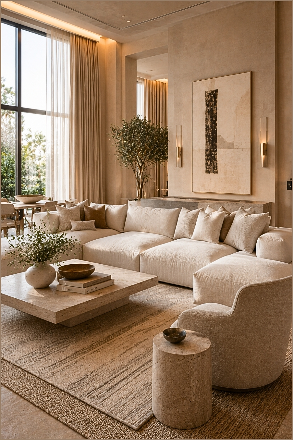 Contemporary Neutral Living Room with Hotel-Inspired Design